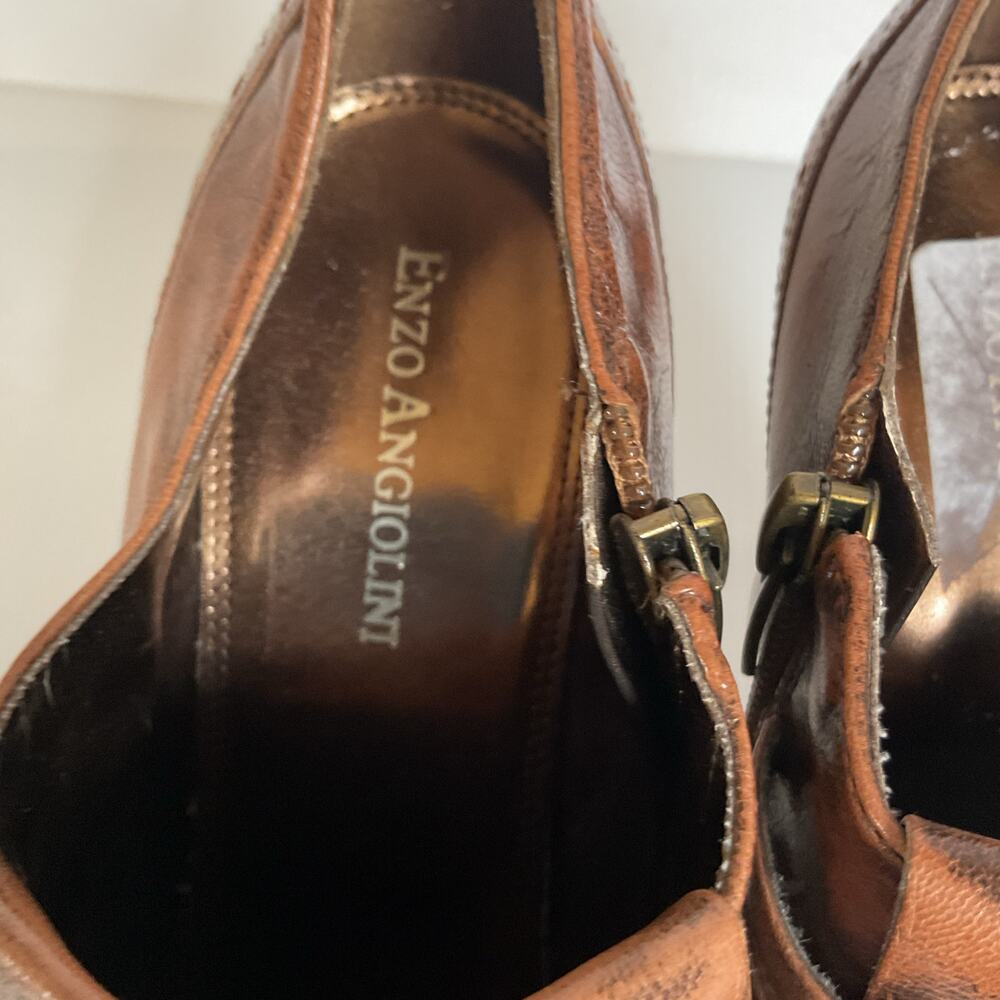 Vintage Enzo Angiolini Brown Leather Fringe Heels Double Buckle Pumps Size 7M - Picture 8 of 10